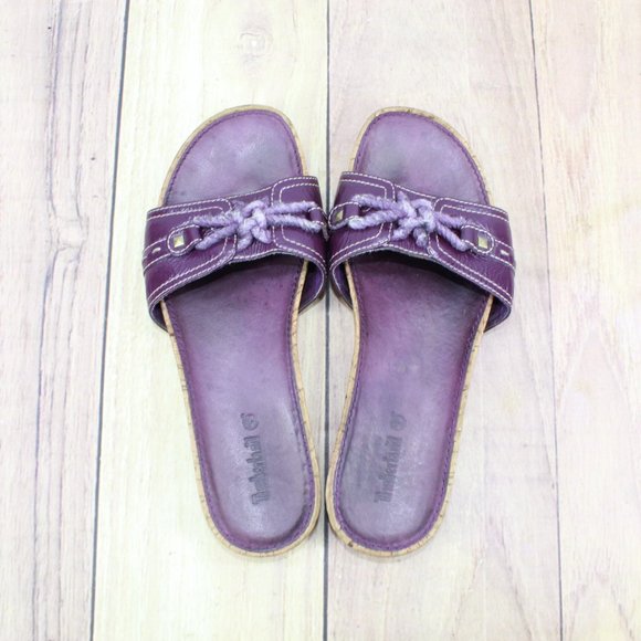 Timberland Women's Purple Leather Open Toe Slide Flat Sandals Size 8 M - Picture 6 of 9